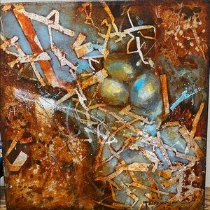 Abstract Brown and Blue Canvas Art by Fran Alexander “Eggstatic”